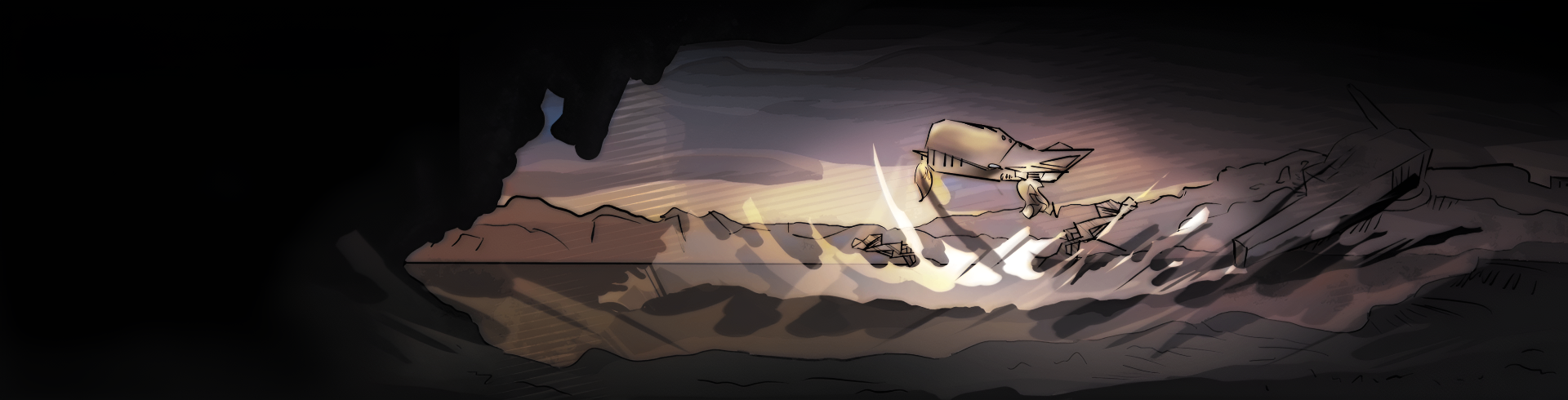 Una nave aterrizando en el desierto de Eros-7